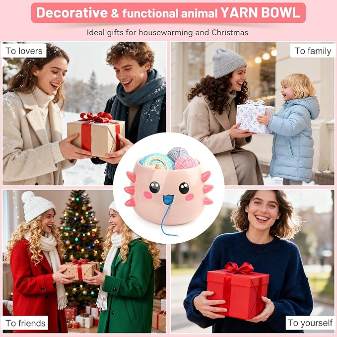 Katech Axolotl Yarn Bowl for Knitting, Yarn Holder for Crocheting, Large Cute Crochet Bowls Wool Storage for Knitter & Crocheter Tangle-Free Crafting, Gifts for Crocheters