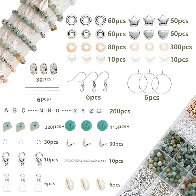 xyliise bracelet making kit natürliche perlen set for adults beads for bracelets silver jewelry making supplies diy jewelry necklace earrings (cz006-amazonite)