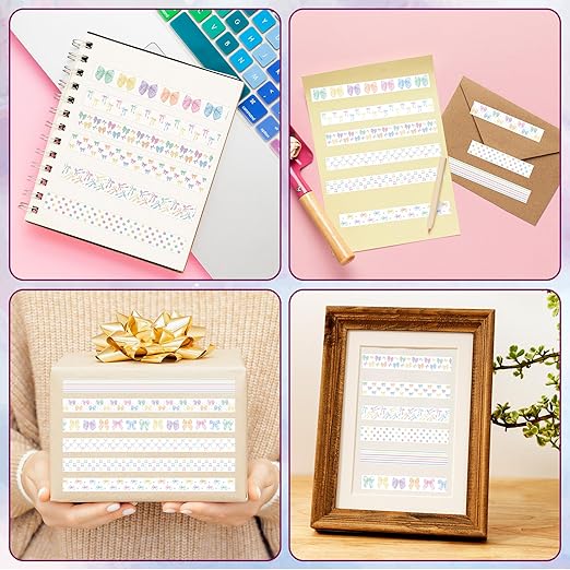 Watercolor Bow Washi Tape - 12 Rolls Colorful Watercolor Bow Pastel Preppy Aesthetic Scrapbook Washi Adhesive Glue Masking Tape Set School Office DIY Craft Scrapbooking Junk Journal Supplies