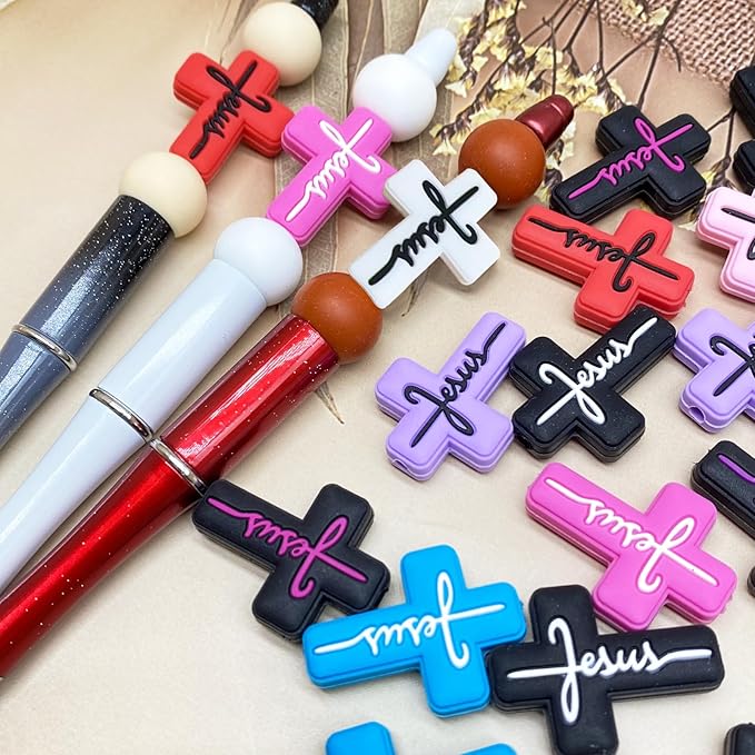 20PCS Silicone Focal Beads for Pens - Jesus Faith Charms Keychain Making Kit - Assorted Shapes for Beaded Pen Characters (Jesus Silicone)