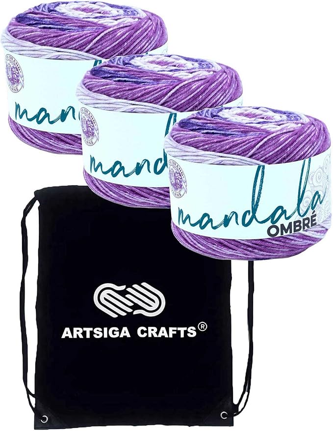 Lion Brand Mandala Ombre Chi 551-219 (3-Skeins - Same Dye Lot) Worsted Medium #4 Acrylic Yarn for Crocheting and Knitting with Project Bag