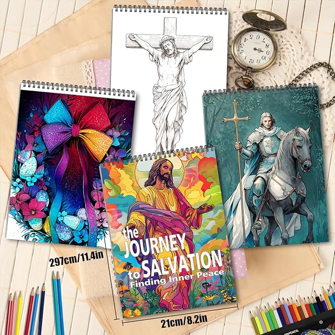Jesus Coloring Book, Chiristian Coloring Book for Women and Men, Spiral Bound Page One Sided Design, Chiristian Gifts to Relax, Anxiety and Depression 24 Colorful Coloring Pages of Jesus Christ