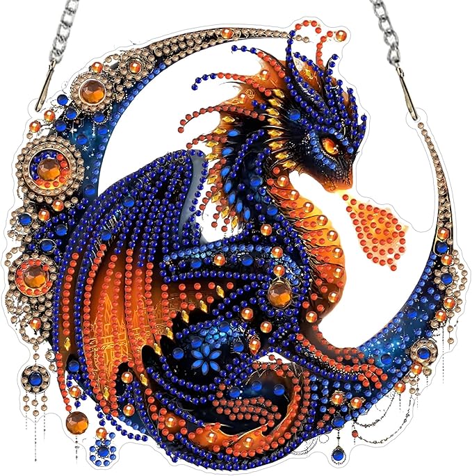 MXJSUA Dragon Diamond Art Hanging Kits for Adults Beginners, Crystal Diamond Suncatchers, Special Shape Diamond Painting Pendant Window Ornament Gifts for Home Garden Door Wall Decor