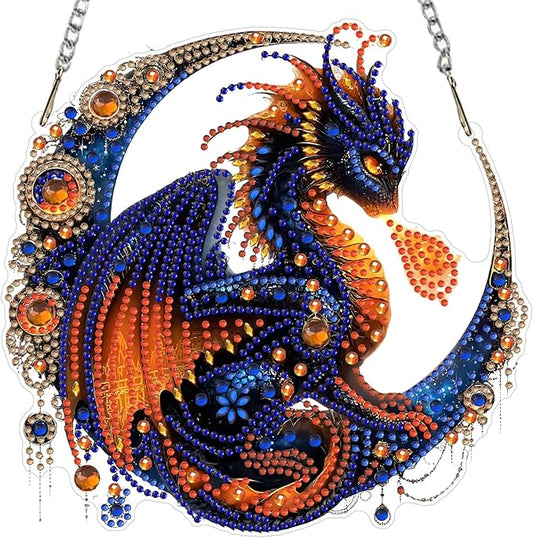 MXJSUA Dragon Diamond Art Hanging Kits for Adults Beginners, Crystal Diamond Suncatchers, Special Shape Diamond Painting Pendant Window Ornament Gifts for Home Garden Door Wall Decor