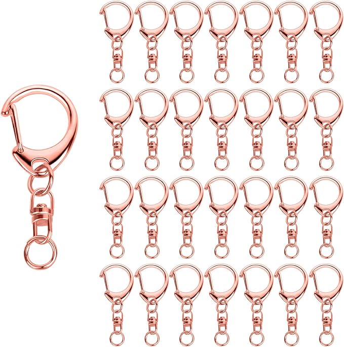 50PCS Roctee Swivel Lanyard Snap Hook with Key Rings, Metal Hooks Keychain Hooks for Lanyard Key Rings Crafting, Lobster Clasp for Resin Charm, (Rose Gold)