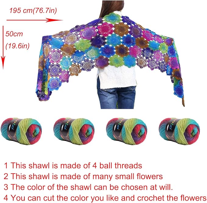 golo Wool Yarn for Knitting 550yd 0.22Ib Cachemire Multicolor Rainbow Yarn (Black-White)