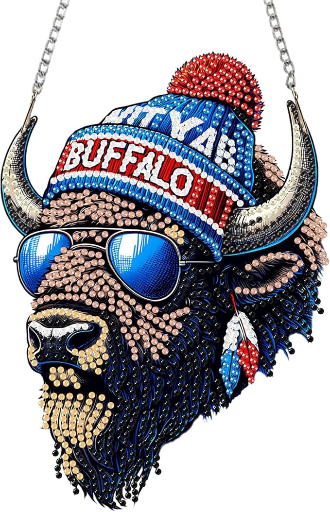 DIY Diamond Art Hanging Kit for Adult,Acrylic Diamond Art Painting Window Pendants Home Garden Wall Hanging Kits Hanging Ornament,Football Style (Buffalo Blue)