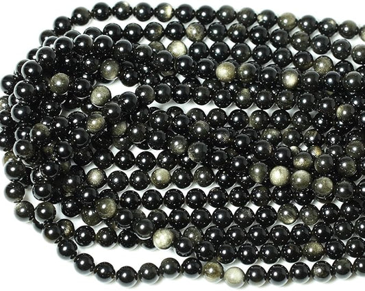 cheavian 45pcs 8mm natural golden obsidian gemstone round loose beads crystal energy stone healing power for jewelry making 1 strand 15"