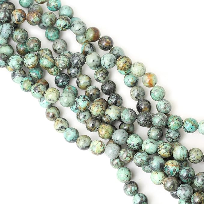 cheavian 35pcs 10mm natural african turquoise stone gemstone round loose beads for jewelry making diy bracelet necklace materials 1 strand 15"