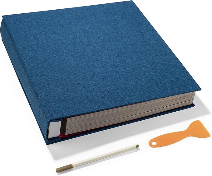 Large Photo Album Self Adhesive 4x6 5x7 3x5 8x10 Scrapbook Magnetic Album DIY Scrap Book Length 13 x Width 12.8 (Inches) 120 Black Sticky Pages Linen Cover DIY Photo Album(Blue)