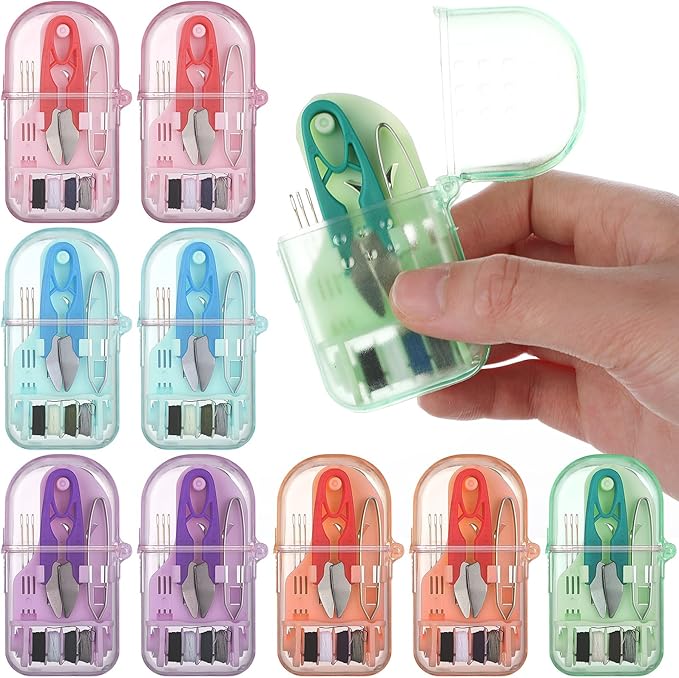 Solsew 10 Pieces Mini Travel Sewing Kit Bulk Portable Small Emergency Sewing Kit Mini Sewing Box for Traveler Hotel Charity Homeless Christmas Stocking Stuffer Gift