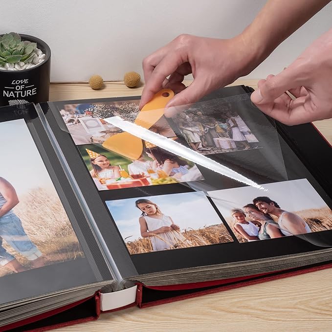 Large Photo Album Self Adhesive 4x6 5x7 3x5 8x10 Scrapbook Magnetic Album DIY Scrap Book Length 13 x Width 12.8 (Inches) 120 Black Sticky Pages Linen Cover DIY Photo Album(Red)