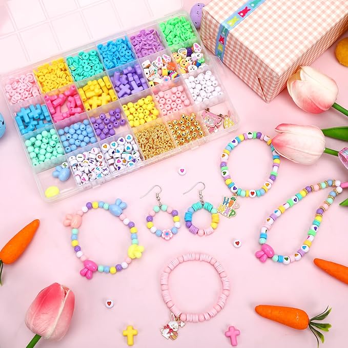 UPINS Easter Bracelets Kit, 2100+ Easter Spring Beads for DIY Bracelet Making Jewelry Crafts Friendship Bracelets, Keychains Gifts