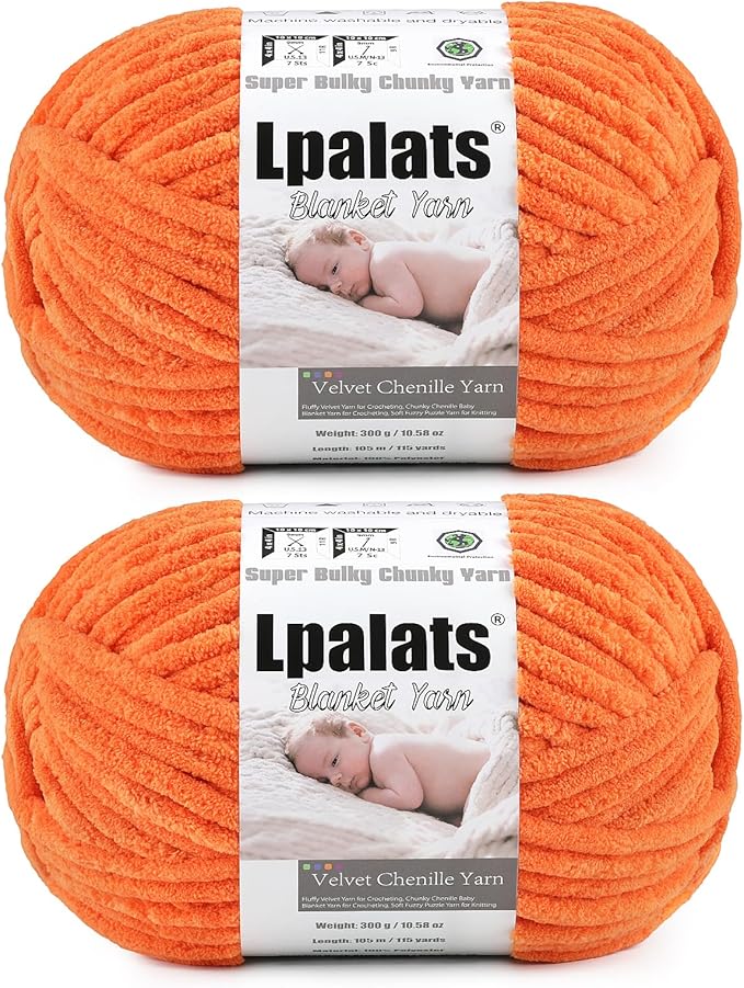 Baby Blanket Yarn for Crocheting - 2 Pack of 300g (Total 600g/21.2oz) Super Fluffy Chunky Chenille Yarn for Hand Knitting, 230 yds Super Bulky Plush Yarn for Cozy Blankets and Amigurumi (2, Orange)