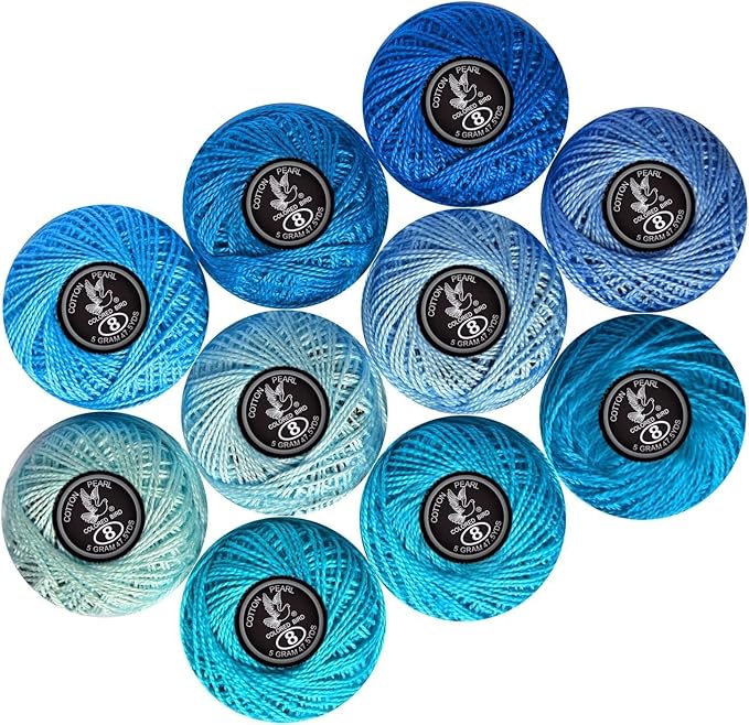Size 8 Crochet Thread 10 Colors for Crochet Hardanger Cross Stitch Needlepoint Hand Embroidery (New Blue Series)