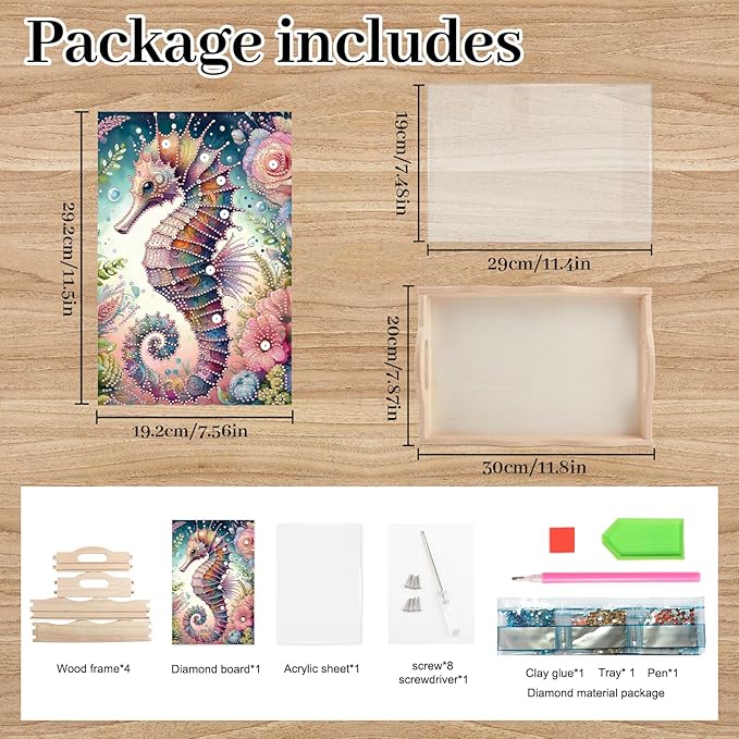 AiYuanzsh 5D Diamond Art Tray with Handle for Adults DIY Diamond Art Plate Kits Seahorse Picture Diamond Art Painting Dinner Plate for Coffee Living Room Home Organizer Parties Family Gatherings