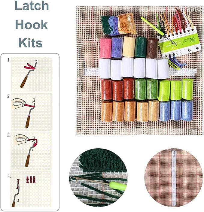 ZFFLYH Christmas Latch Hook Kits, Cushion Cover Pre Printed Color Canvas Crocheting Pillow Case Sofa Pillows Home Decor, 43X43cm