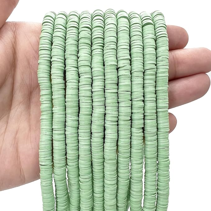 3600 PCS 10 Strands Polymer Clay Beads for Jewelry Making, Vinyl Heishi Beads 6mm for Surfer Bracelets Necklace Making (Sage Green)