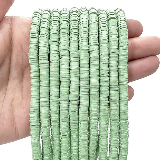 3600 PCS 10 Strands Polymer Clay Beads for Jewelry Making, Vinyl Heishi Beads 6mm for Surfer Bracelets Necklace Making (Sage Green)
