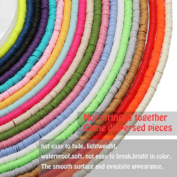 4000 Pcs Clay Beads for Bracelets Making, Polymer Spacer Flat DIY for Jewelry Necklace Earring Making Kit, Preppy Aesthetic Heishi Heshie Thin Disk Beads Assortments Set 4 6 8MM (OR-3-04, 4MM)