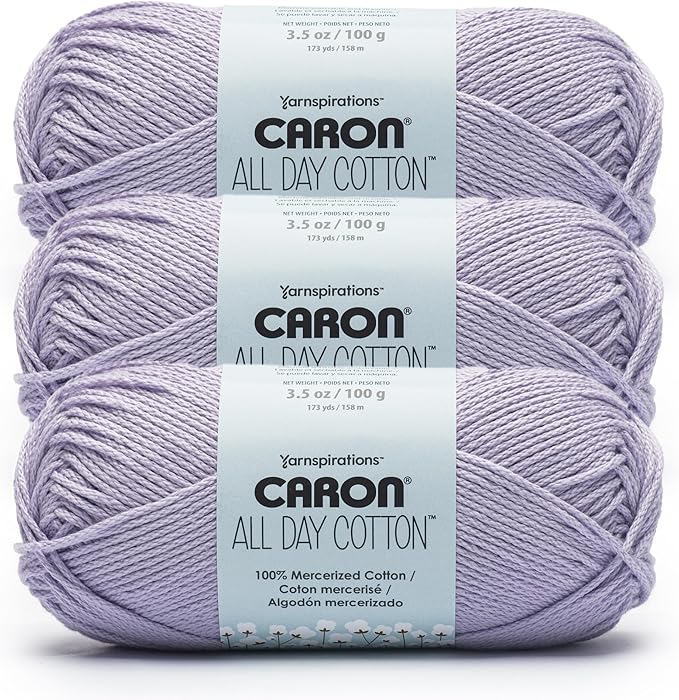 Caron All Day Cotton - 3 Pack of 173 Yards/3.52 oz Mauve 100% Mercerized Cotton Yarn