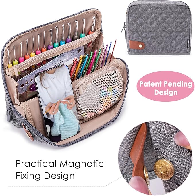 Empty Crochet Hook Case - Stand Up Organizer with 30 Slots for Hooks & Needles, Accessories - Needles Set for Lovers, Kit for Beginners