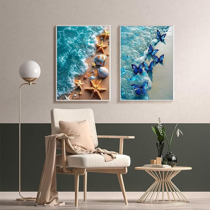 Meothan Diamond Art Kits for Adults, 2 Pack Diamond Painting Kits for Adults, 5D Full Drill Round Paint Diamond Dots Gems Art Crafts Painting Kits for Home Wall Decor 12x16Inch (Beach)