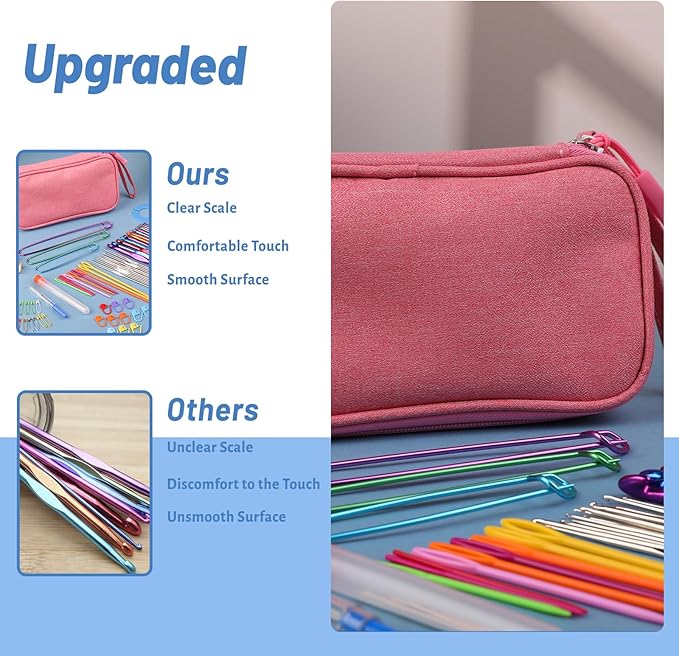 IMZAY Crochet Hooks Set for Beginners, 90Pcs Ergonomic Crochet Kit with Case, Stitch Markers & Blunt Needles, Arthritis-Friendly, Complete Knitting Accessories for Crochet Lovers