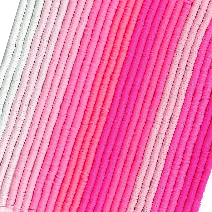 JMUQ 28 Strands Pink Clay Beads Bracelet Making Kit, Friendship Preppy Flat Polymer Clay Heishi Beads for Bracelets Jewelry Making Kit, DIY Arts and Crafts Gifts