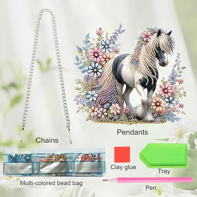 JZHYOAN Horse Diamond Painting Arts Hanging Kit Acrylic Ornaments Craft Kits Crystal Art Pendant Wind Chimes with Diamonds Diamond Art Window Pendants Home Garden Wall Hanging Kits