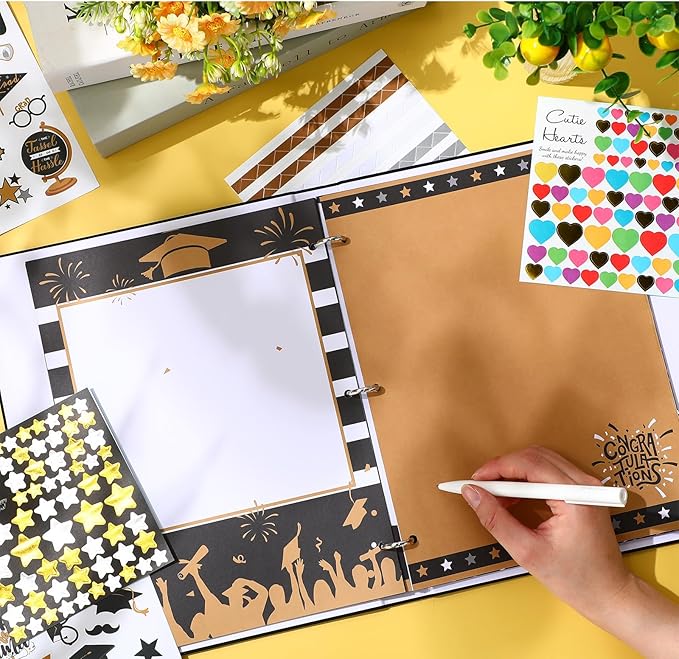 Pasimy Graduation Scrapbook Kit A4 Photo Album 60 Pages Removable DIY Memory Scrap Book Grad Picture Album with Stickers Holds 4x6 5x7 8x10 Pictures for Grad Class of 2026 Graduation Gifts(Fashion)