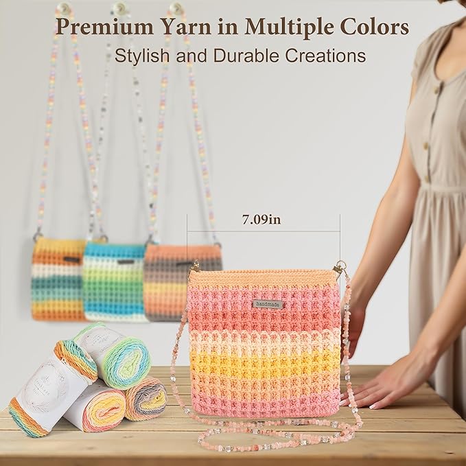 CrochEaze Crochet Kit for Beginners, Crochet Tote Bag Set with Step-by-Step Video Tutorials, Including Gradient Color Yarn, Crochet Hook, Heart-Shaped Bag Strap (Pouch-Yellow)