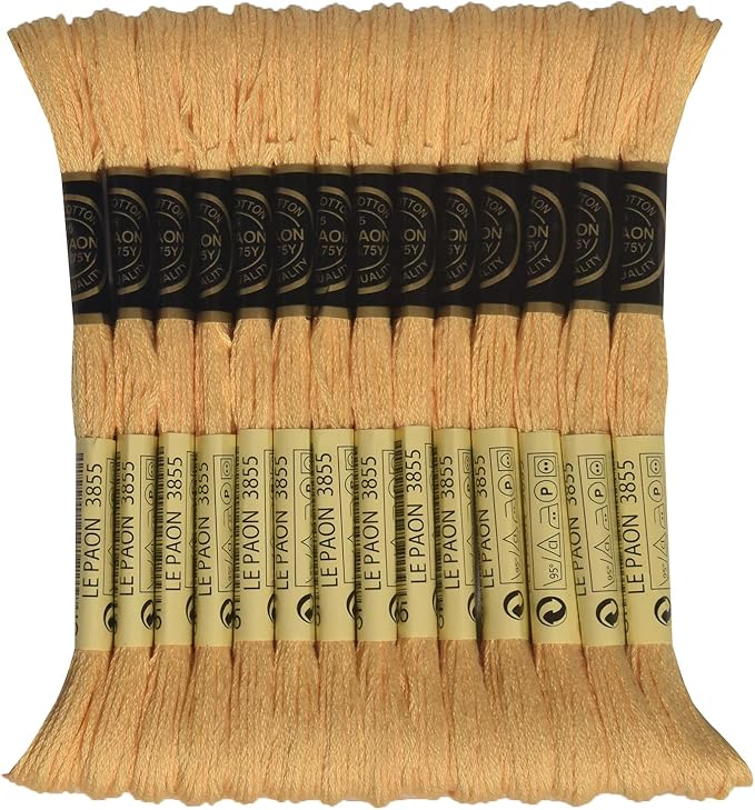LE PAON Embroidery Floss, 14-Pack Six Strands 100% Long Staple Cotton Embroidery Thread, 8.7-Yard，Color Number：3855, Light Autumn Gold