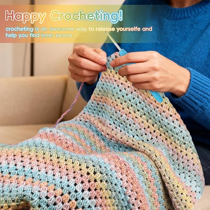 Aeelike Blanket Crochet Kit for Beginners, Super Easy Crochet Blanket Kit with Soft & Colorful Gradient Yarns Detailed Video Tutorials Crocheting Accessories, Classical Gradient & Ideal Gift