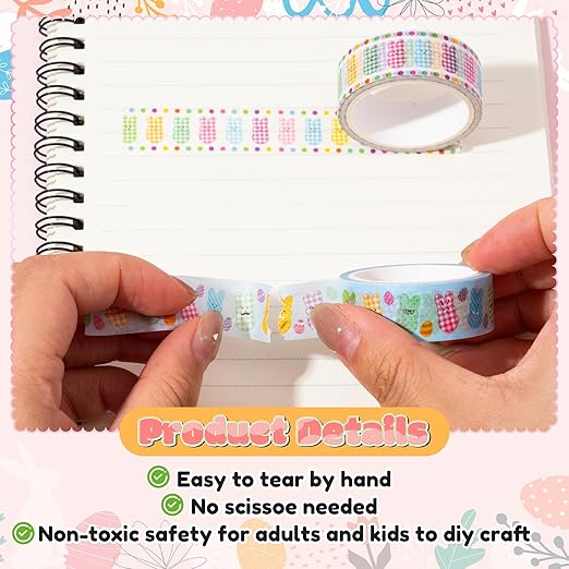 Easter Bunny Washi Tape - 12 Rolls Rabbit Dressed Scrapbook Washi Colored Masking Adhesive Decorative Tape Set School Office Teacher DIY Craft Scrapbooking Junk Journal Journaling Supplies