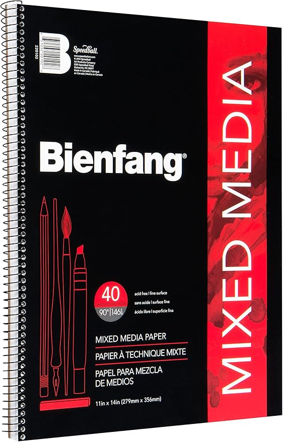 Bienfang Mixed Media Pad, 11x14 Inches, 40-Sheets Artist Paper, Spiral-Bound Sketchbook, 90lb,146gsm
