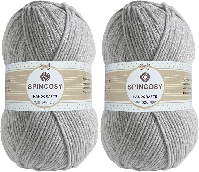 2 Pcs Crochet Yarn, Feels Soft 280 Yards Assorted Colors 4ply Acrylic Yarn,Yarn for Crochet & Hand Knitting (Grey)