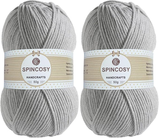2 Pcs Crochet Yarn, Feels Soft 280 Yards Assorted Colors 4ply Acrylic Yarn,Yarn for Crochet & Hand Knitting (Grey)