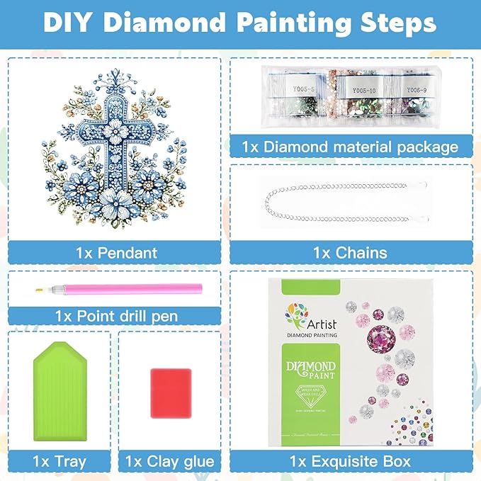 NAIMOER Cross Flowers Diamond Art Hanging Kits for Adults, 5D Special Shaped Rhinestone, DIY Acrylic Spring Diamond Art Painting Window Pendants Home Garden Wall Hanging Ornament Kits, Double Sided