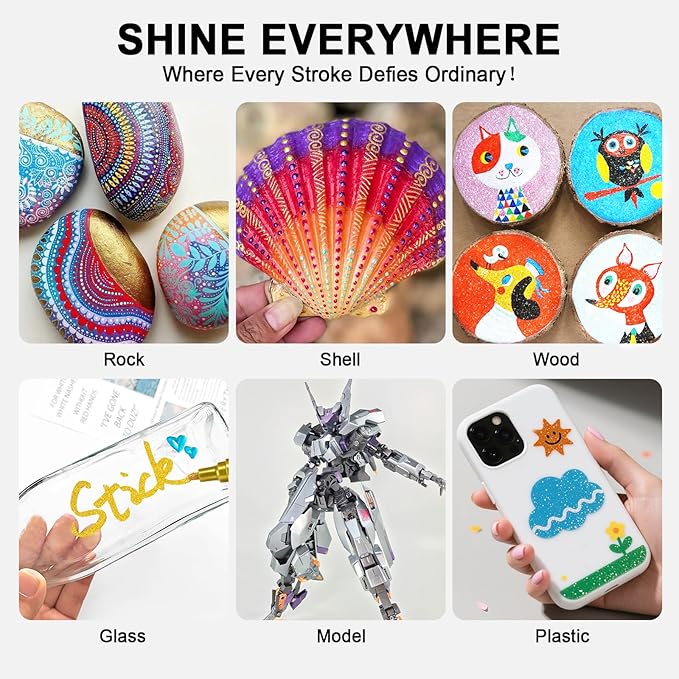 IVSUN Super Golden Metallic Markers, 18 Colors Glitter Acrylic Paint Pens for Black Paper, Rock, Glass, Wood, Scrapbooking, Photo Albums, Card Making, DIY Crafts Supplies, Easter Basket Stuffers