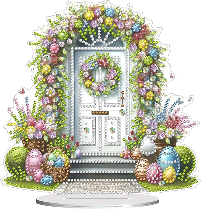 DIY Dot Diamond Desktop Easter Creative Ornaments Diamond Art Painting by Number Embroidery Arts and Crafts Easter for Home Office Garden Decoration (Single Side Dot Diamond)-#03-Easter
