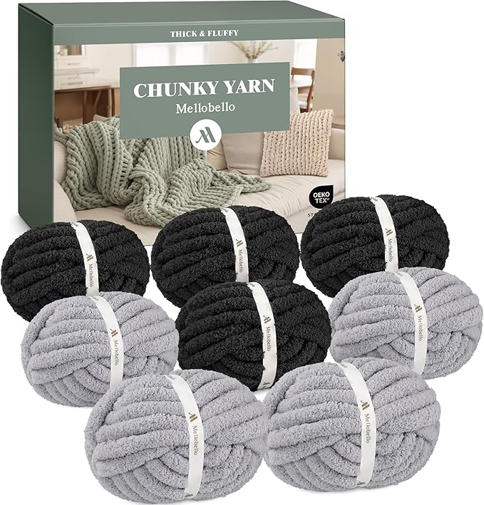 Jumbo Chenille Chunky Yarn for Crocheting - Super Bulky Fluffy Chunky Yarn for Hand Knitting - Extra Thick Soft Blanket Big Yarns 8 Jumbo Pack (27yds,8 oz Each Skein)