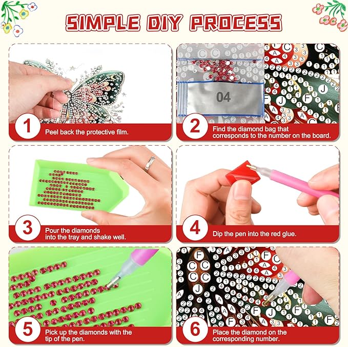 KEYIFA Butterfly Diamond Painting Kit, DIY Butterfly Diamond Art for Adults, Diamonds Painting Pendant Special Shaped Rhinestone Window Hanging Ornaments Home Garden Wall Door Decoration, 20cm Width