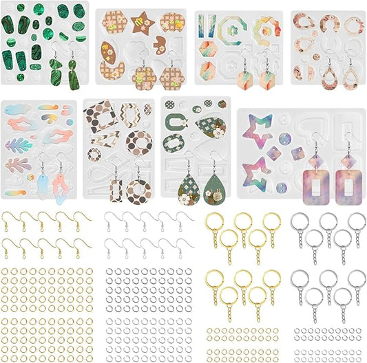 RESIN GO Epoxy Resin Earring Molds, 328 PCs UV Resin Jewelry Molds Kit with Holes, Variety Shapes Keychain Pendant Necklace Bundle Complete Set Clearance, Silicone Molds for Teen Female