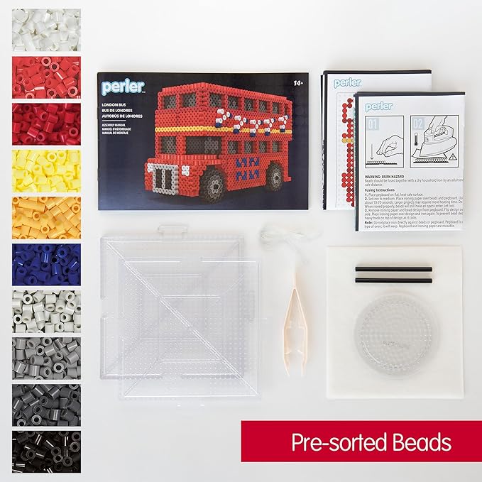 Perler 80-57242 London Bus 3D Fused Bead Craft Activity Kit, 4" W x 17.5" H, Multicolor, 8011 Pieces