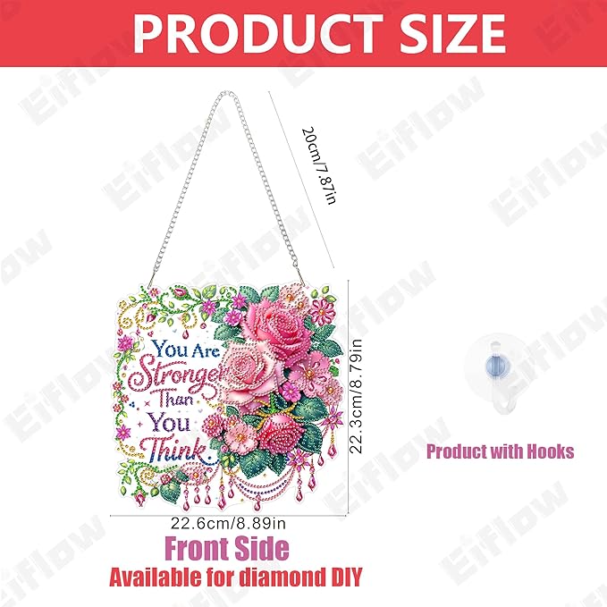 Eiflow Acrylic Diamond Art Hanging Kit for Adults, DIY Diamonds Painting Door Hanger Board Kit, Special Crystal Diamond Art Painting Pendant Ornament (Inspirational Phrase)