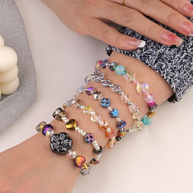 200PCS 8MM & 10MM Glass Star Beads Bedazzling Irisedent Glass Beads,Crystal Star Beads,Eletroplated Mixed Colors Cute Bead for Necklace Bracelet Jewelry Making,Spacer Beads Bulk for Crafting & DIY