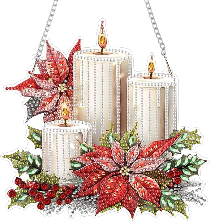 SENQAO Candles Diamond Art Hanging Kits for Adults Kids, Christmas Diamond Art Suncatchers, 5D Special Shape Diamond Painting Pendant Window Ornament Gifts for Home Garden Door Wall Decor