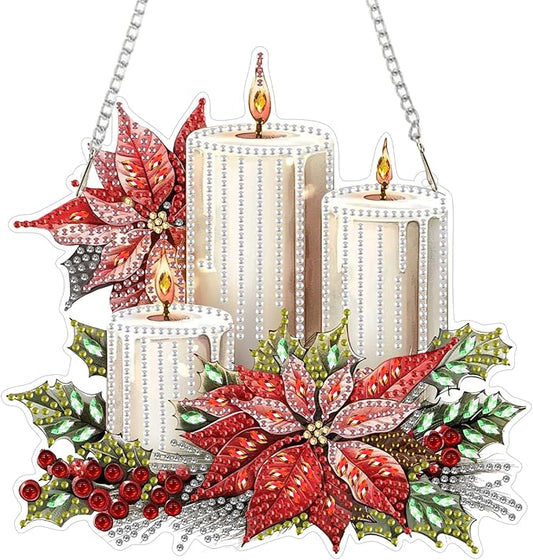 SENQAO Candles Diamond Art Hanging Kits for Adults Kids, Christmas Diamond Art Suncatchers, 5D Special Shape Diamond Painting Pendant Window Ornament Gifts for Home Garden Door Wall Decor