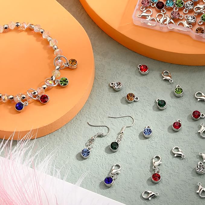 Sureio 120 Pcs Birthstone Charms for Jewelry Making Handmade DIY Crystal Birthstone Beads Bling Round Charms Bracelet Enamel for Birthday Jewelry Making Earrings Accessory (Multiple Color)